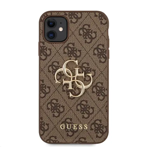 GUESS PU 4G Metal Logo Zadní Kryt pro Apple iPhone 11 hnědá