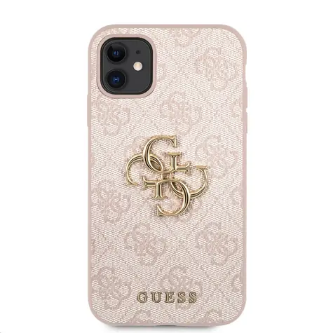 GUESS PU 4G Metal Logo Zadní Kryt pro Apple iPhone 11 růžová