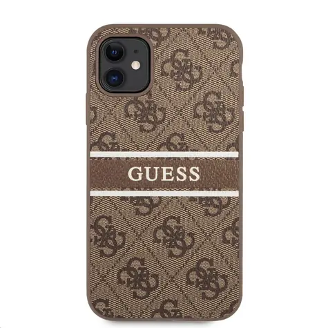 GUESS PU 4G Printed Stripe Zadní Kryt pro Apple iPhone 11 hnědá