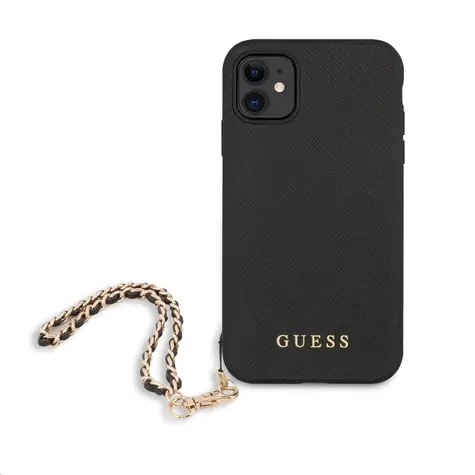 GUESS PU Saffiano Gold Chain Zadní Kryt pro Apple iPhone 11 černá