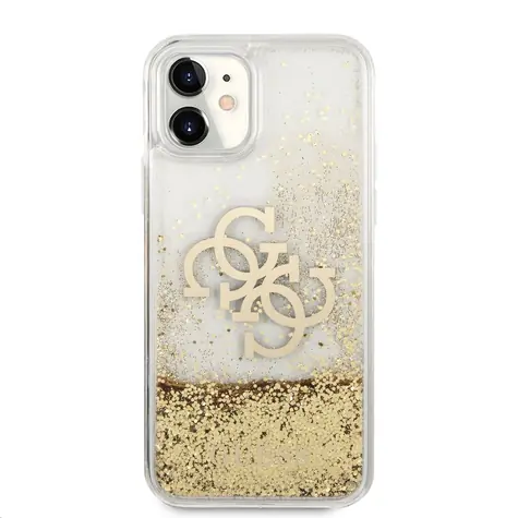 GUESS TPU Big 4G Liquid Glitter Gold Zadní Kryt pro Apple iPhone 11 transparentní