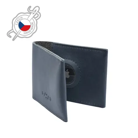 FIXED Wallet for AirTag Kožená peněženka z pravé hovězí kůže modrá