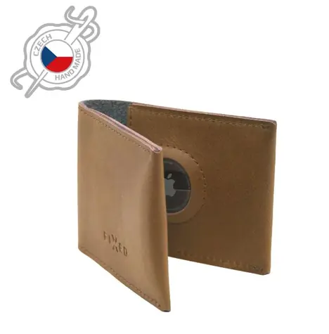 FIXED Wallet for AirTag Kožená peněženka z pravé hovězí kůže hnědá