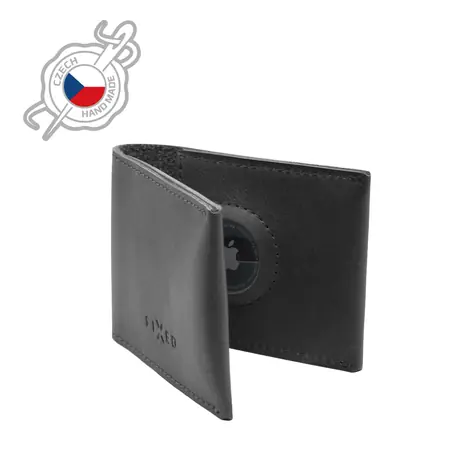 FIXED Wallet for AirTag Kožená peněženka z pravé hovězí kůže černá