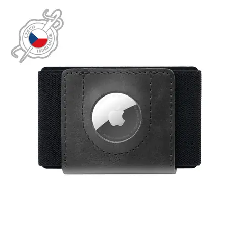 FIXED Tiny Wallet for AirTag Kožená peněženka z pravé hovězí kůže černá