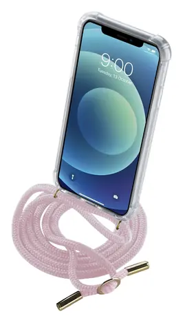Cellularline Neck-Case zadní kryt s růžovou šňůrkou na krk pro Apple iPhone 12 MINI transparentní