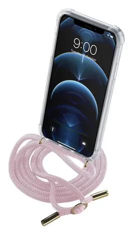 Cellularline Neck-Case zadní kryt s růžovou šňůrkou na krk pro Apple iPhone 12 PRO transparentní