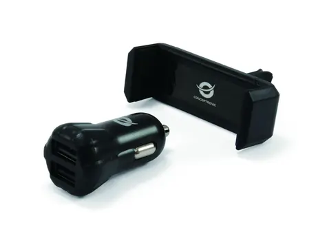 Conceptronic CUSBCAR2AKIT nabíjecí kit do auta černá / nabíječka (12V&24V) 2x USB-A / univerzální držák telefonu