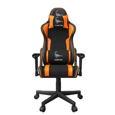 Gembird SCORPION 04 herní židle oranžová / nosnost 136kg / sklopné až do úhlu 160° / 2D / kůže + síťovina