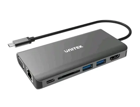 Unitek D1019A 8v1 / Dokovací stanice / 1x DVI-I / 1x HDMI / 1x DP / LAN / USB