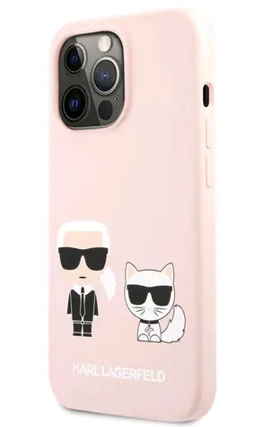 Karl Lagerfeld and Choupette Liquid Silicone Zadní Kryt pro Apple iPhone 13 Pro růžová