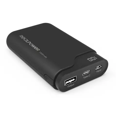 RealPower PB-7500C černá / Powerbanka 7500 mAh / USB & USB-C / 5V / 2.1A