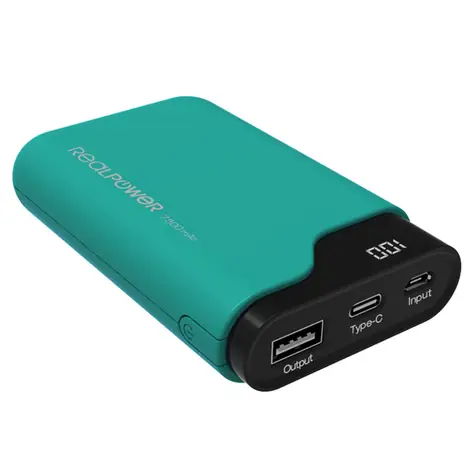 RealPower PB-7500C zelená / Powerbanka 7500 mAh / USB & USB-C / 5V / 2.1A