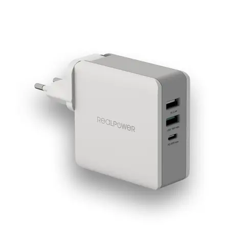 RealPower DeskCharge-65 bílá / USB nabíječka do zásuvky (230 V) / 3 x USB