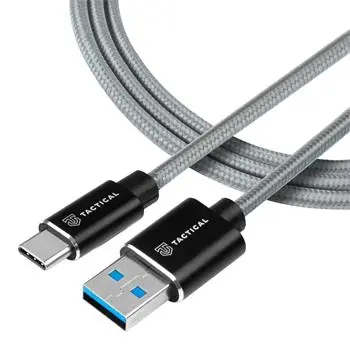 Tactical Fast Rope Aramid Cable USB-A - USB-C 0.3m šedá