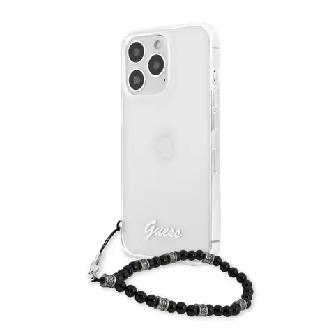 GUESS PC Script and Black Pearls Zadní Kryt pro Apple iPhone 13 Pro transparentní