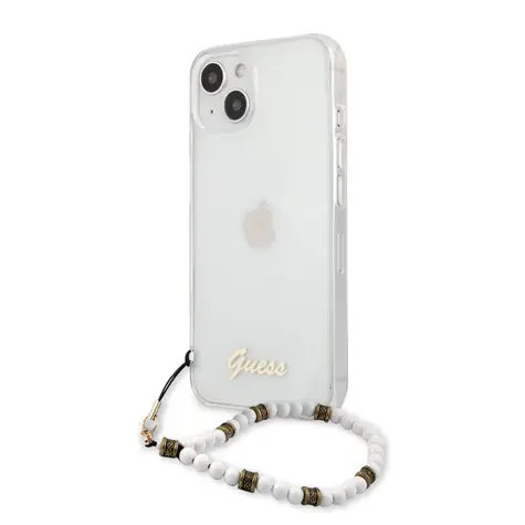 GUESS PC Script and White Pearls Zadní Kryt pro Apple iPhone 13 transparentní