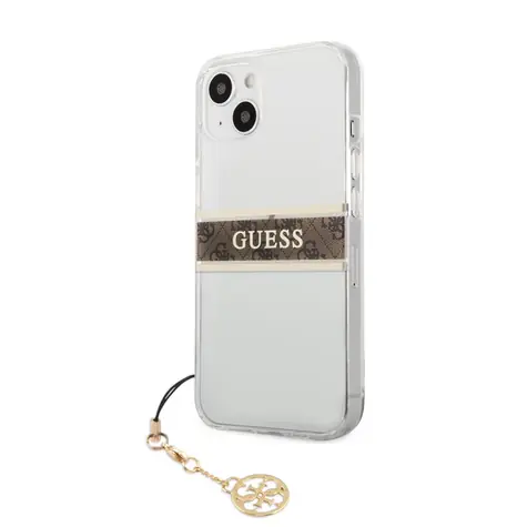 GUESS PC & TPU 4G Brown Stripe Zadní Kryt pro Apple iPhone 13 mini transparentní