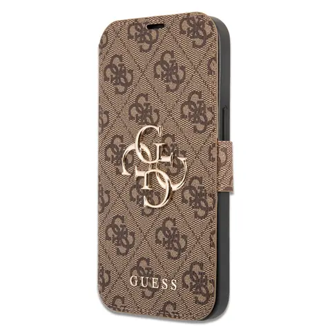 GUESS PU 4G Metal Logo Book Pouzdro pro Apple iPhone 13 Pro hnědá
