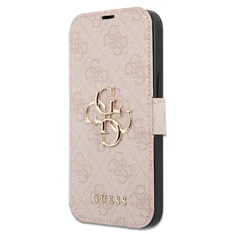 GUESS PU 4G Metal Logo Book Pouzdro pro Apple iPhone 13 Pro Max růžová