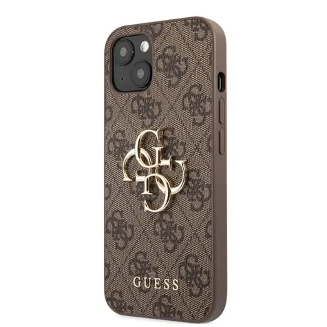 GUESS PU 4G Metal Logo Zadní Kryt pro Apple iPhone 13 hnědá