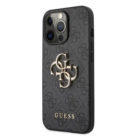 GUESS PU 4G Metal Logo Zadní Kryt pro Apple iPhone 13 Pro Max šedá