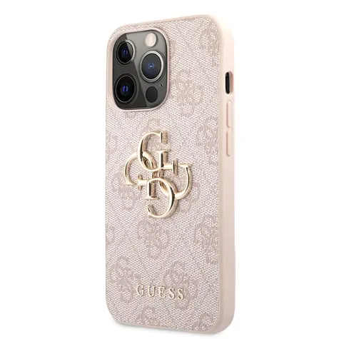 GUESS PU 4G Metal Logo Zadní Kryt pro Apple iPhone 13 Pro růžová