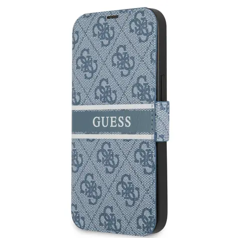 GUESS PU 4G Printed Stripe Book Pouzdro pro Apple iPhone 13 Mini modrá