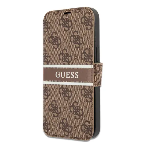 GUESS PU 4G Printed Stripe Book Pouzdro pro Apple iPhone 13 Pro hnědá