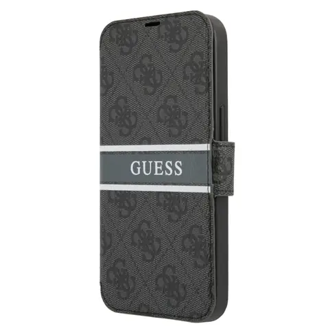 GUESS PU 4G Printed Stripe Book Pouzdro pro Apple iPhone 13 Pro Max šedá