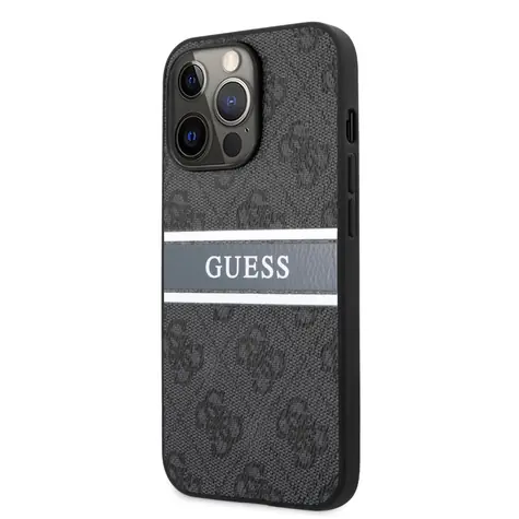 GUESS PU 4G Printed Stripe Zadní Kryt pro Apple iPhone 13 Pro šedá