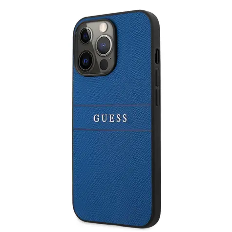 GUESS PU Leather Saffiano Zadní Kryt pro Apple iPhone 13 Pro Max modrá