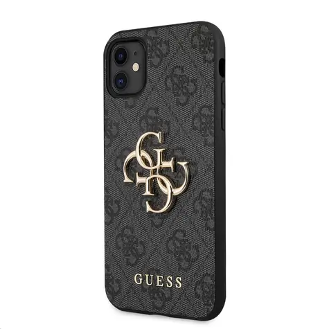 GUESS PU 4G Metal Logo Zadní Kryt pro Apple iPhone 11 šedá