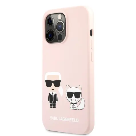 Karl Lagerfeld and Choupette Liquid Silicone Zadní Kryt pro Apple iPhone 13 Pro Max růžová