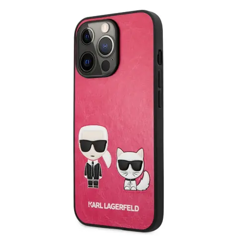 Karl Lagerfeld and Choupette PU Leather Zadní Kryt pro Apple iPhone 13 Pro červená