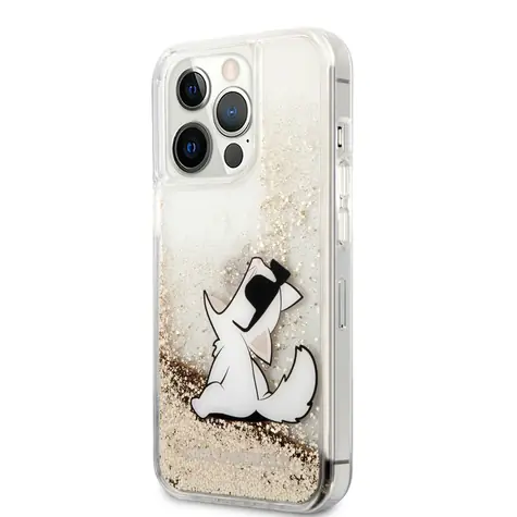 Karl Lagerfeld Liquid Glitter Choupette Eat Zadní Kryt pro Apple iPhone 13 Pro zlatá
