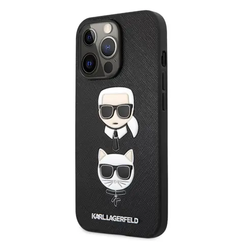 Karl Lagerfeld PU Saffiano Karl and Choupette Heads Kryt pro Apple iPhone 13 Pro černá