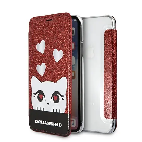 Karl Lagerfeld Valentines Choupette Book Pouzdro pro Apple iPhone X červená