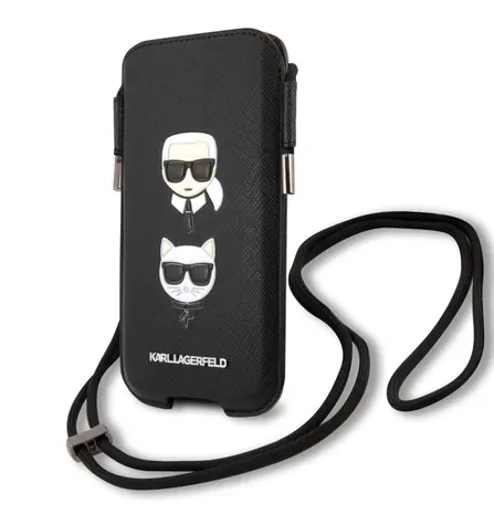 Karl Lagerfeld and Choupette Head Saffiano PU Pouch S & M černá