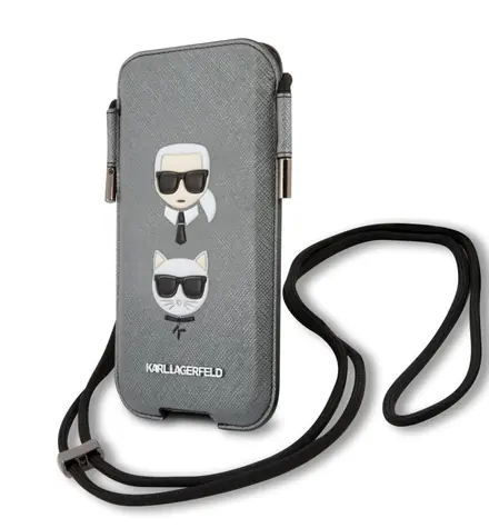 Karl Lagerfeld and Choupette Head Saffiano PU Pouch S & M šedá / doprodej