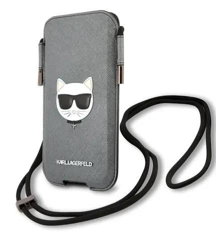 Karl Lagerfeld Choupette Head Saffiano PU Pouch L šedá
