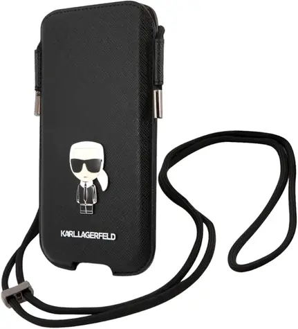 Karl Lagerfeld Saffiano Metal Logo PU Pouch S & M černá