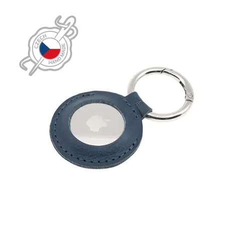 FIXED Case for AirTag Pouzdro z pravé hovězí kůže s karabinou modrá
