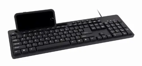Gembird KB-UM-108 černá / multimediální drátová klávesnice / USB-A / US layout / držák telefonu