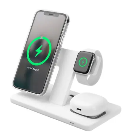 FIXED MagPowerstation Stojánek s bezdrátovým nabíjením Magsafe pro 3 zařízení bílá