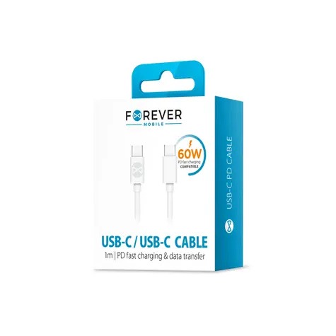Forever Datový kabel USB-C (M) - USB-C (M) 1m bílá / 3A