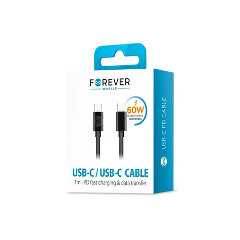 Forever Datový kabel USB-C 1m černá / 3A / USB-C (M) - USB-C (M)