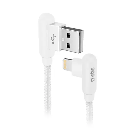 SBS kabel s kovovými konektormi 90° USB - Lightning 1m bílá
