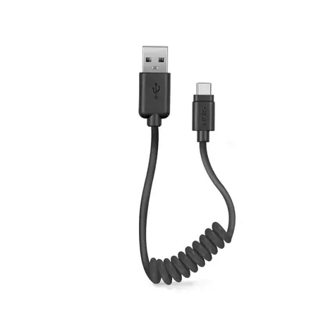 SBS spirálový kabel USB - USB-C 0.5m černá