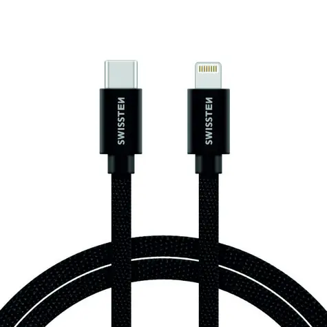SWISSTEN TEXTILE datový kabel  USB-C - LIGHTNING 2m černá